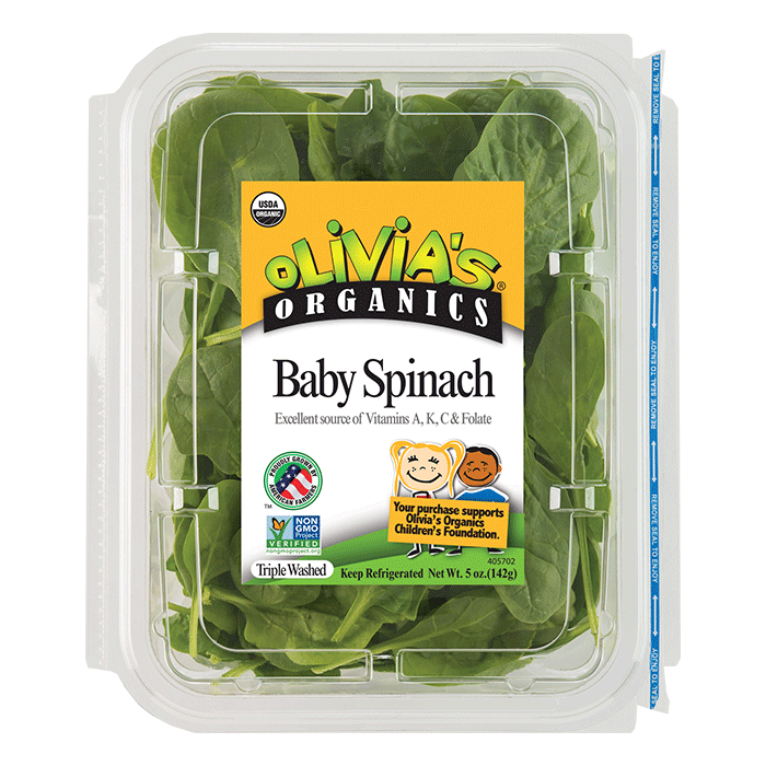 Produce, Olivia's Organic Spinach, Clamshell, 5oz.