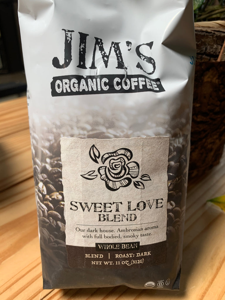 Coffee, Jim's Organics, Sweet Love Coffee, whole bean, 11oz.