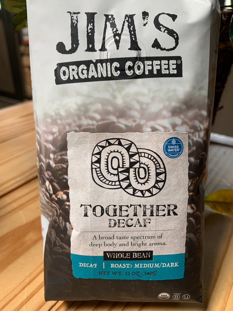 Coffee, Jim's Organics, Together Decaf Blend Coffee, whole bean, 12 oz