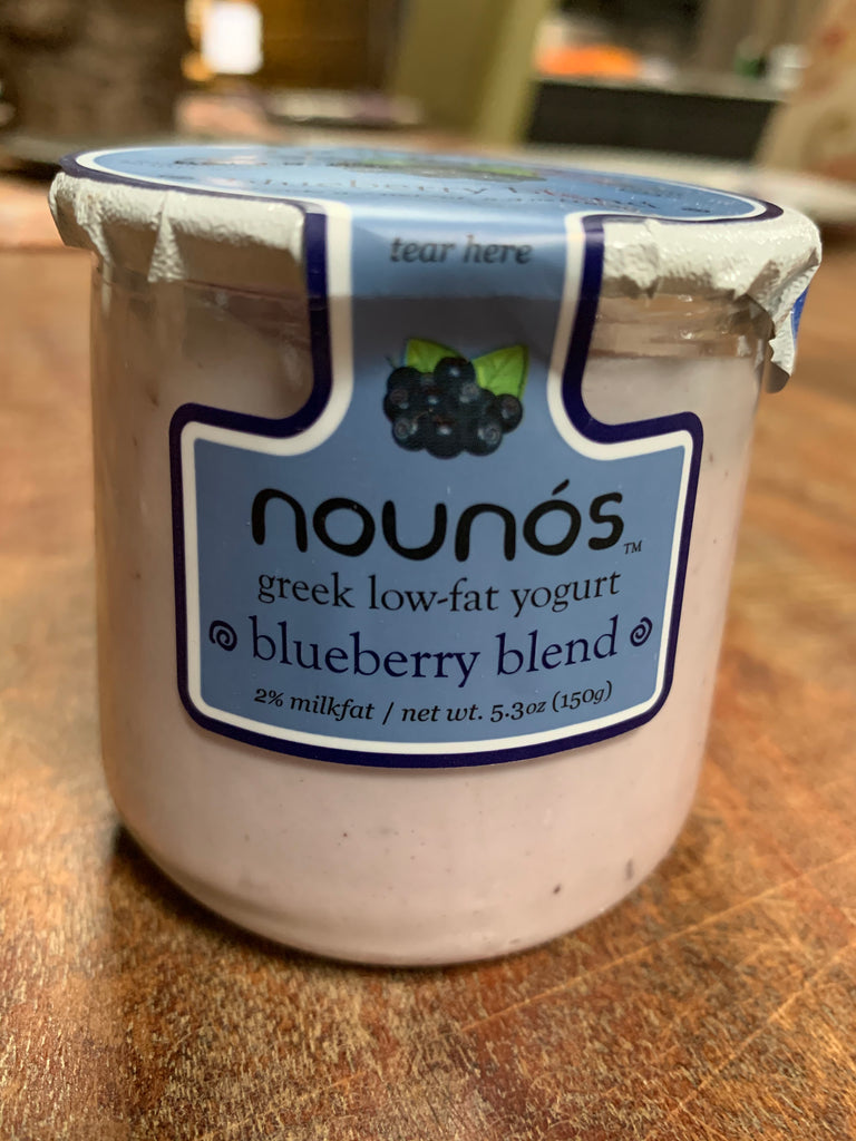 Diary, Nounos 2% Greek Yogurt, Blueberry, glass jar, 5.3oz