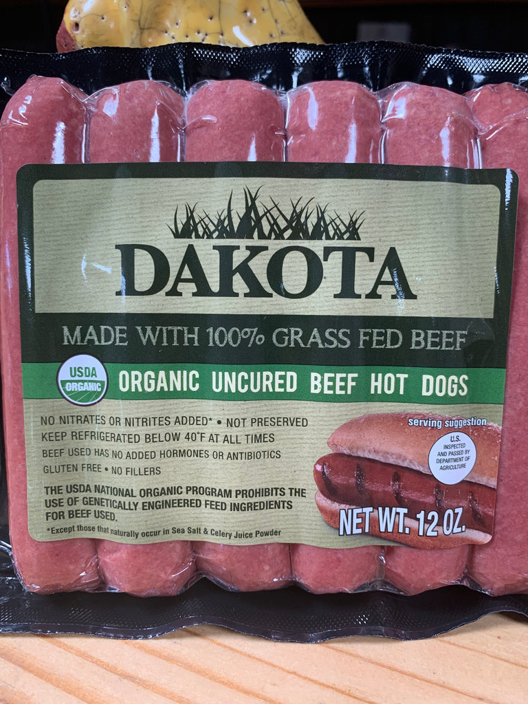 Meat, Dakota Organic Beef Hot Dogs, Grass Fed, 12oz.